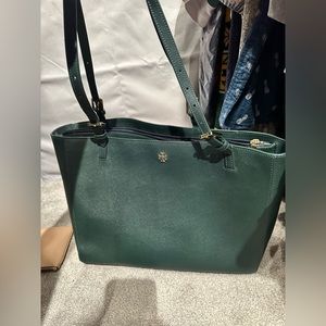 Hunter Green Tory Burch commuter tote